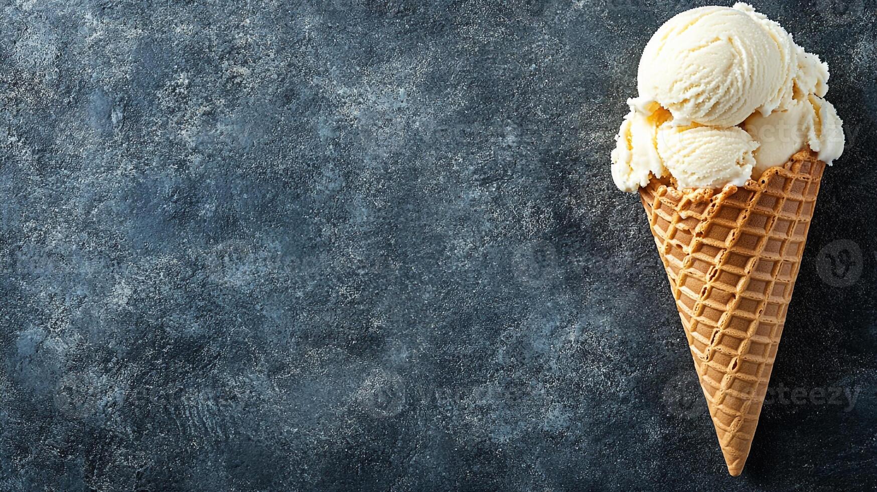 Top View Vanilla Bean Ice Cream Cone, Cuisine Photography photo