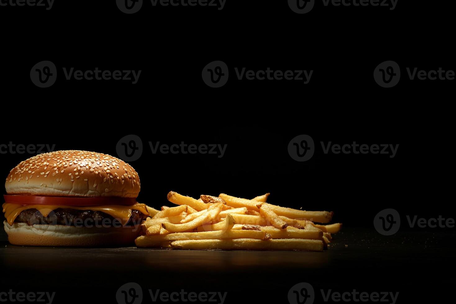 Value Meal With Cheeseburger And Fries, Copy Space, Food Photography photo