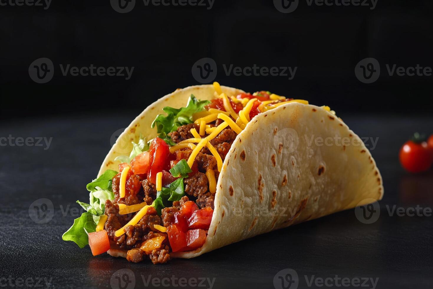 Crunchy Beef Taco With Lettuce And Cheese, Copy Space, Cuisine Photography photo