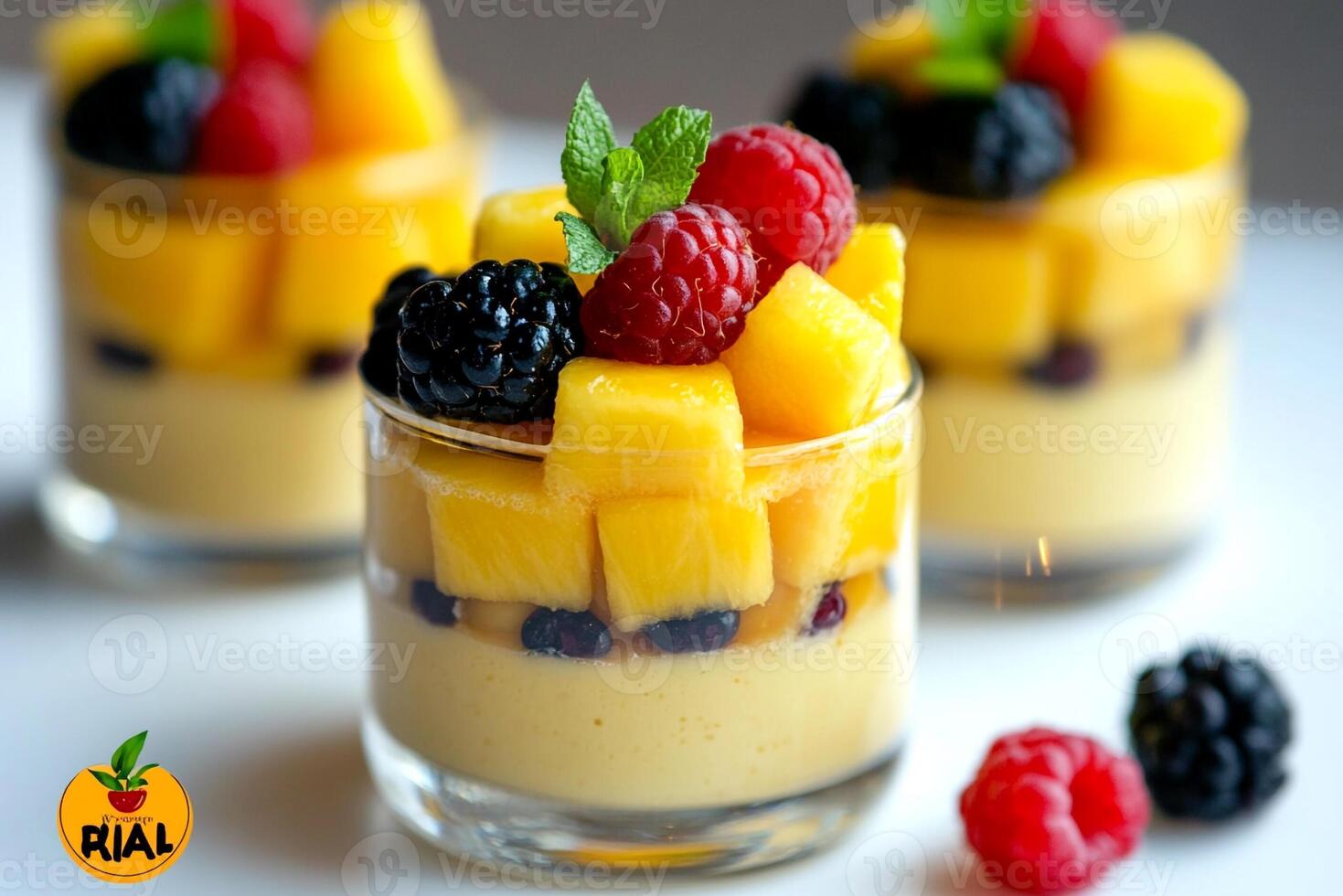 Fruit Cup With Pineapple, Mango, And Berries, Copy Space, Cuisine Photography photo