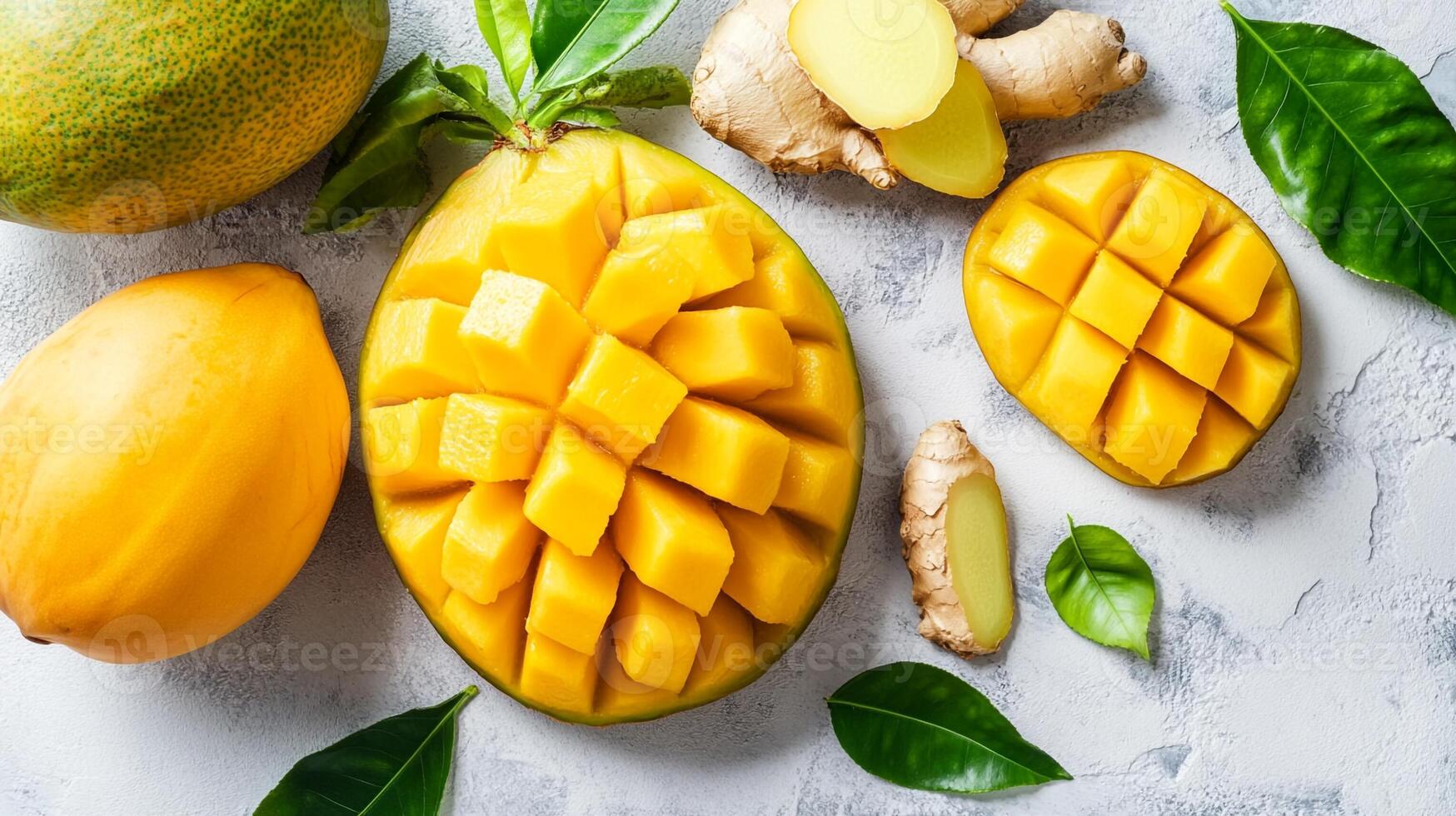 Top View Mango Lemonade With Ginger, Food Photography photo