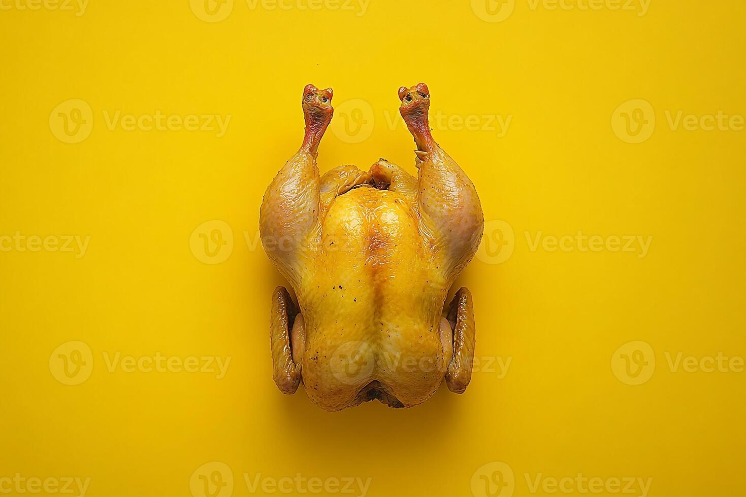 Top View Of Herb-Roasted Cornish Game Hen On Vibrant Background With Copy Space, Cuisine Photography photo