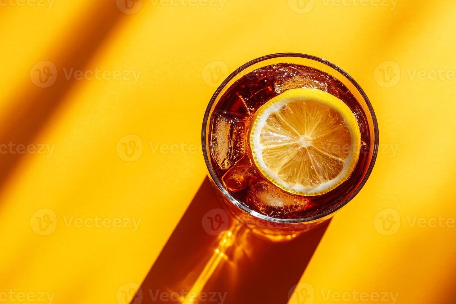 Top View Of Iced Tea With Lemon On Vibrant Background With Copy Space, Cuisine Photography photo