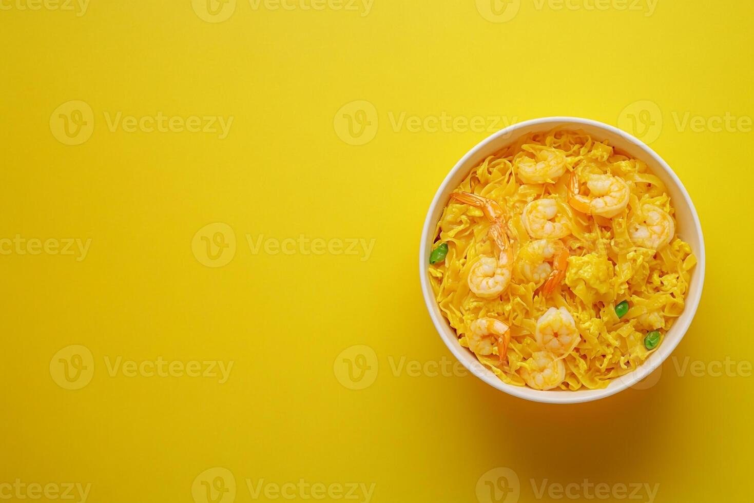 Top View Of Pad Thai With Shrimp On Vibrant Background With Copy Space, Cuisine Photography photo