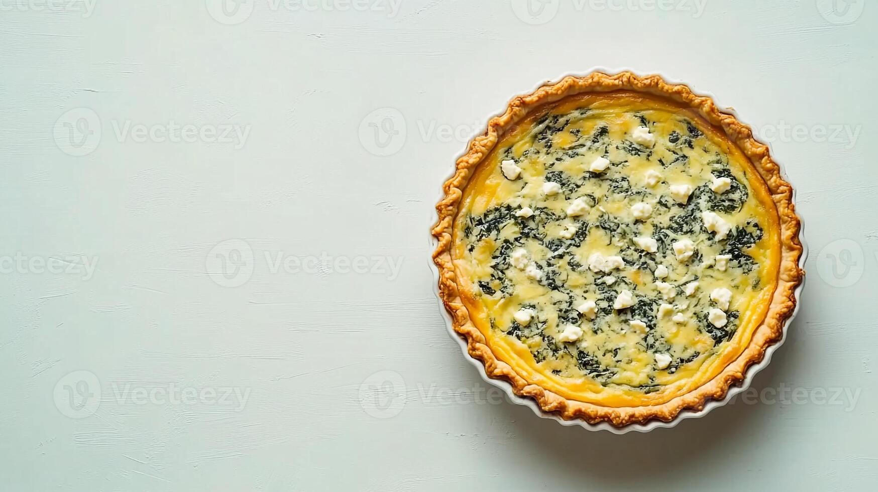 Top View Small Spinach And Feta Quiche, Food Photography photo