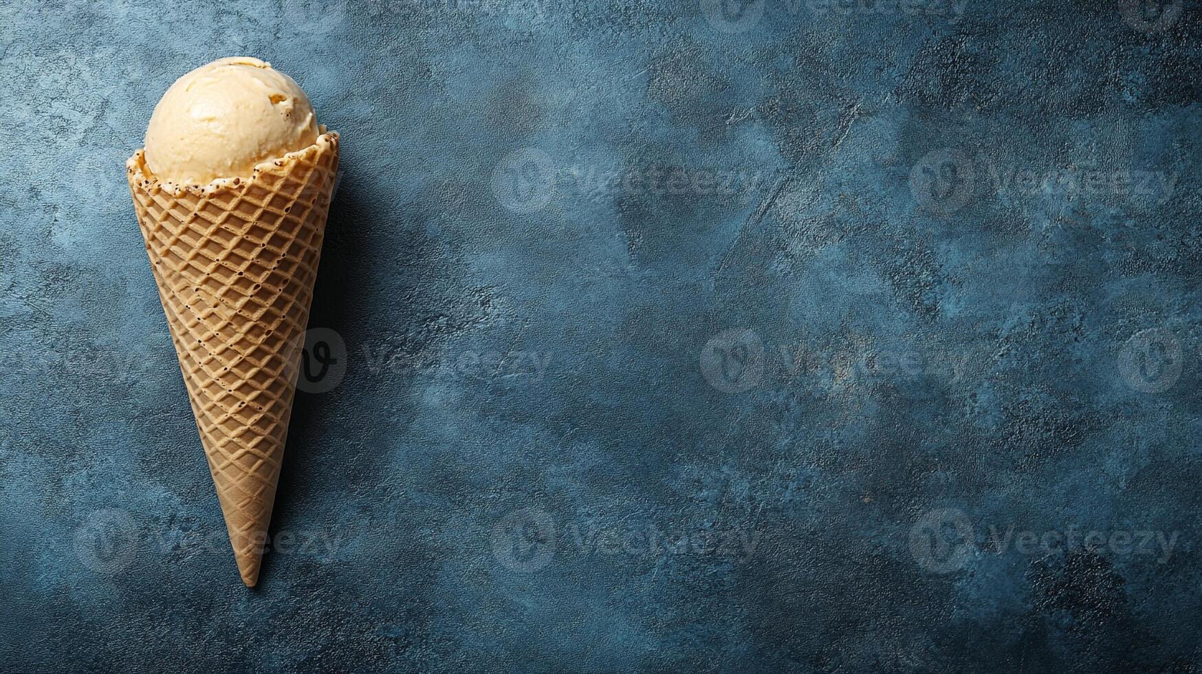 Top View Vanilla Bean Ice Cream Cone, Food Photography photo