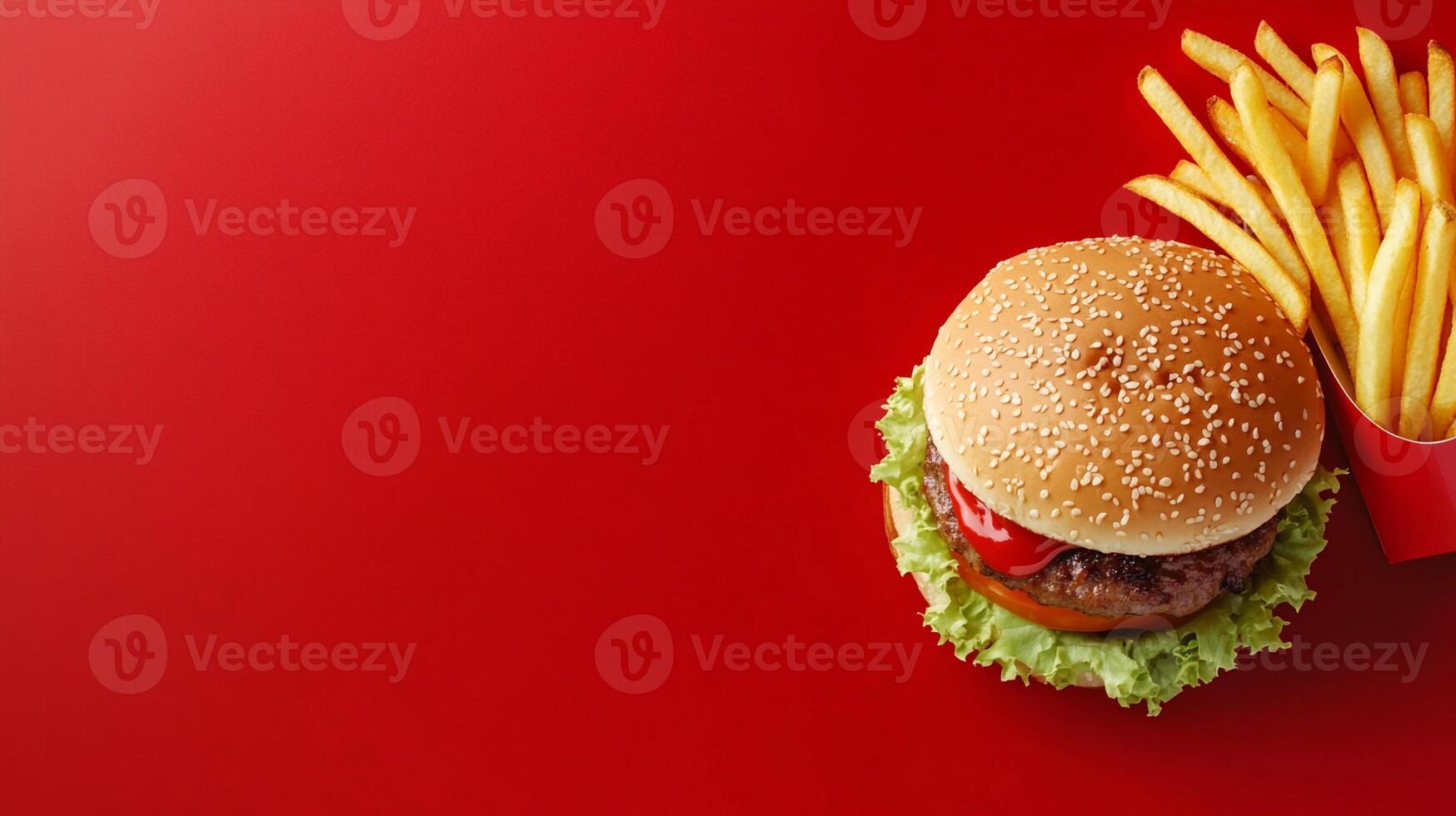 Top View Value Meal With Cheeseburger And Fries, Food Photography photo