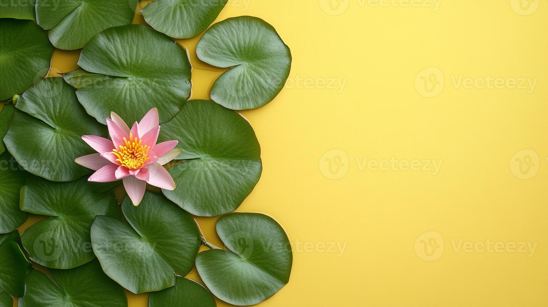 Top view Water Lily on a vibrant background, flower setting photo