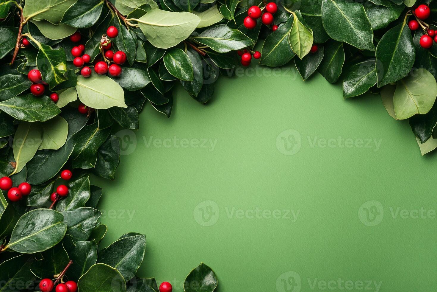 Wintergreen on a vibrant background, photorealistic top view Wintergreen plant photo