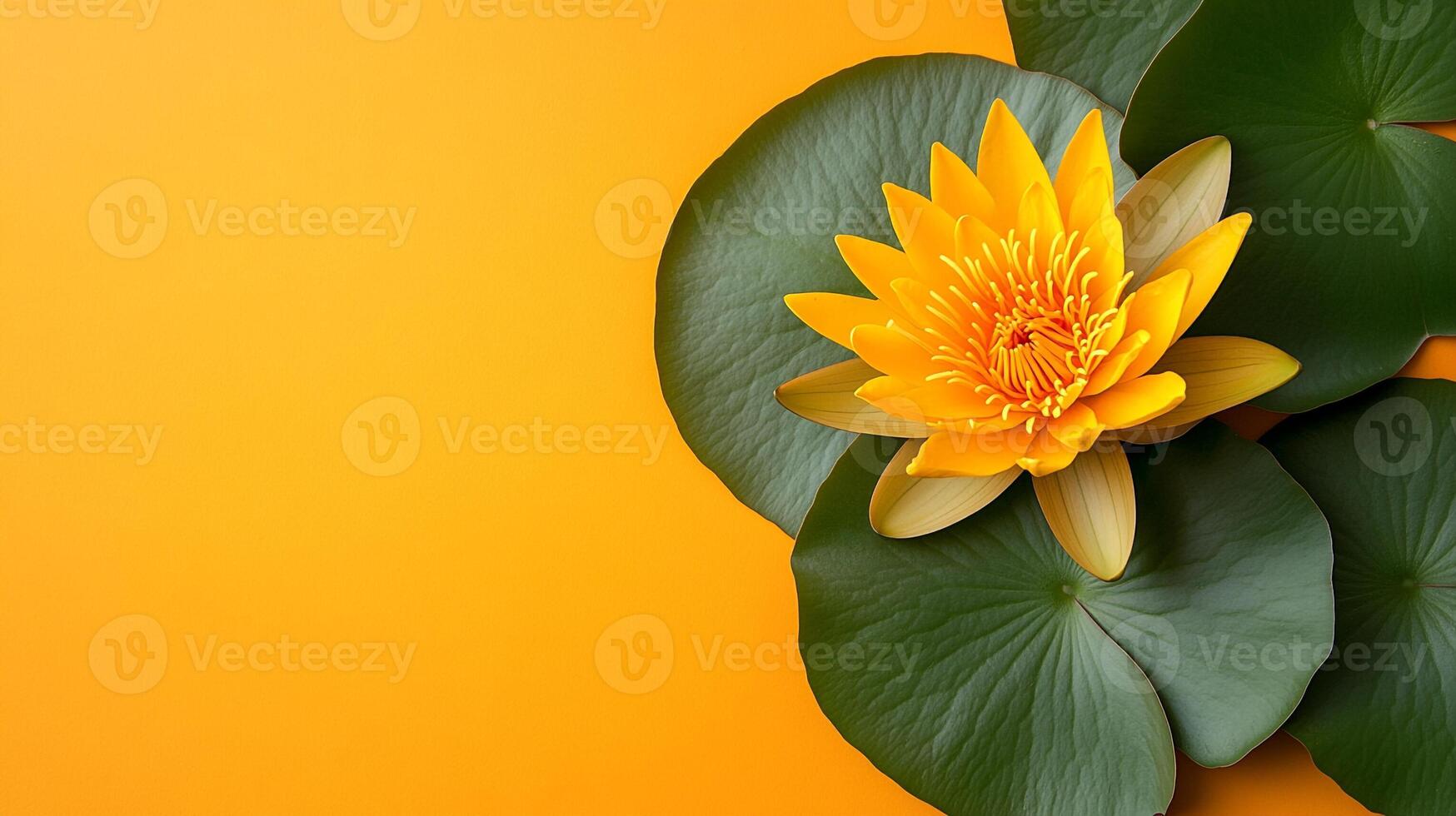 Yellow Water Lily on a vibrant background, top view photorealistic flower photo