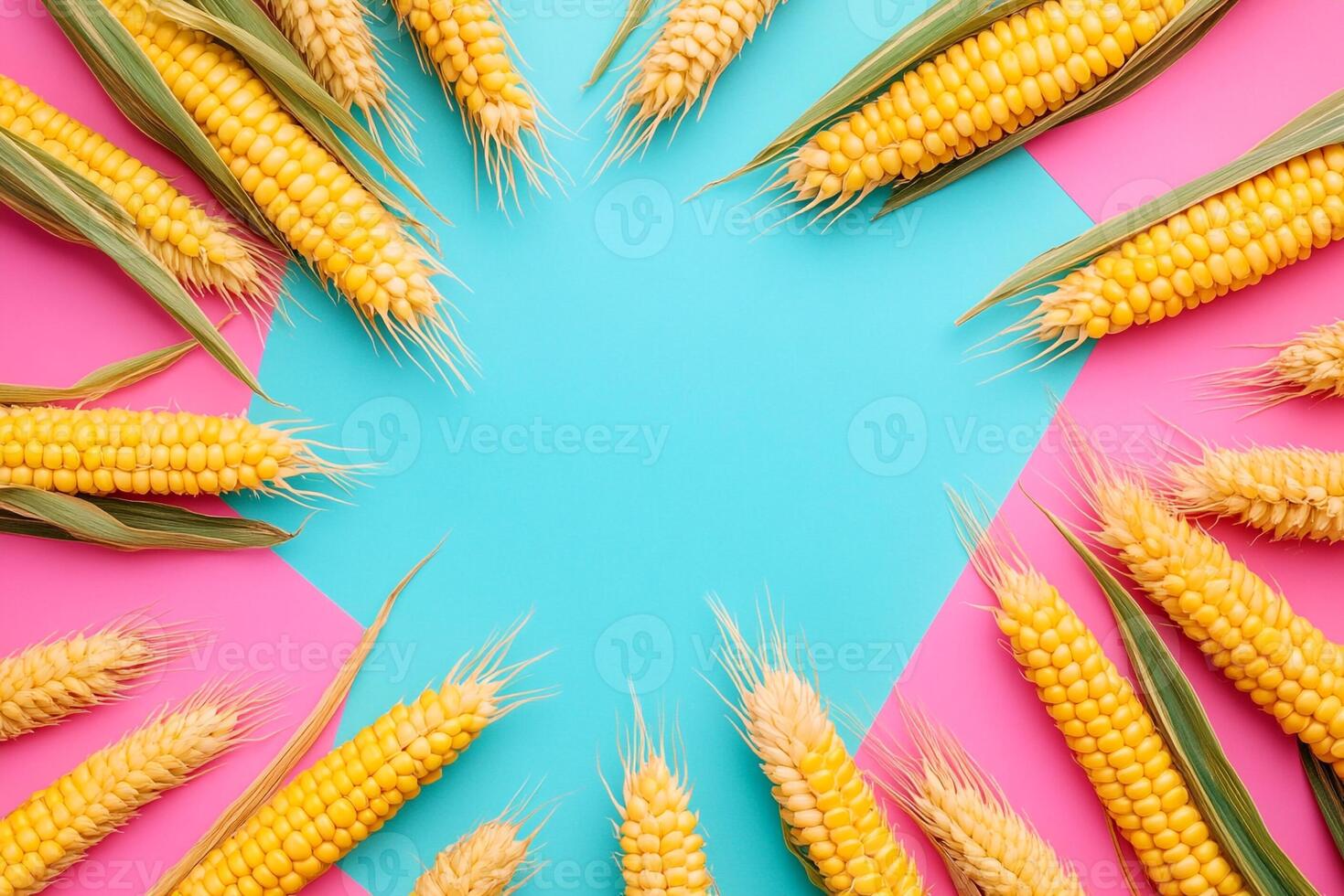 Top view Zea mays on a vibrant background, plant setting photo