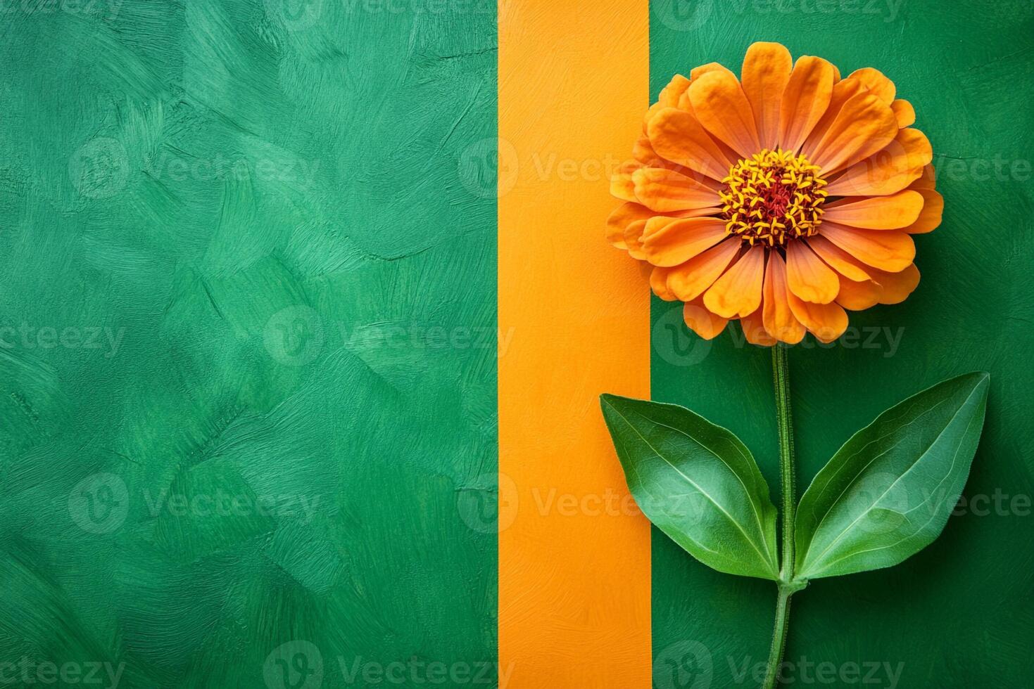 Zinnia on a vibrant background, top view photorealistic flower photo