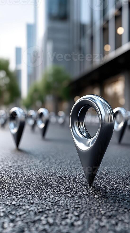 A map pin is in the middle of a street photo