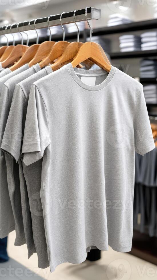 A group of shirts hanging on a rack in a store photo
