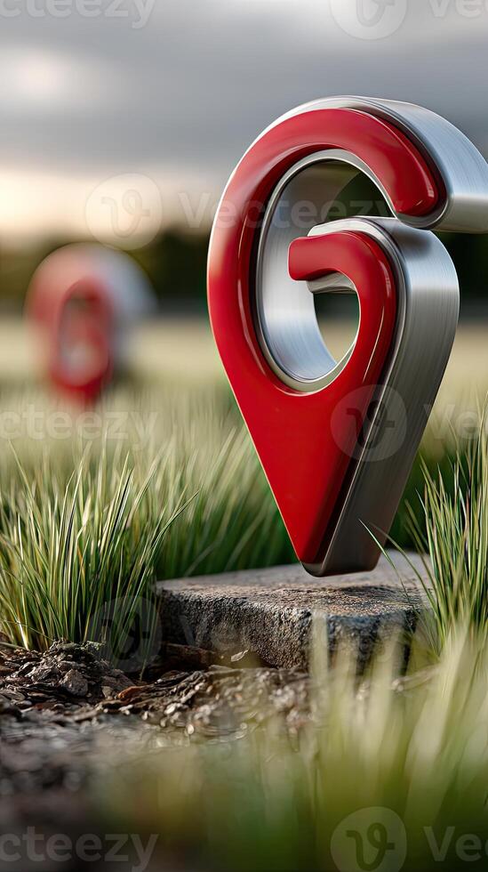 A red and silver marker on a grassy field photo