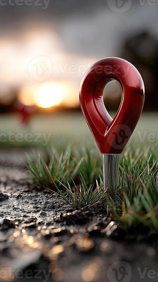 A red marker on the ground photo