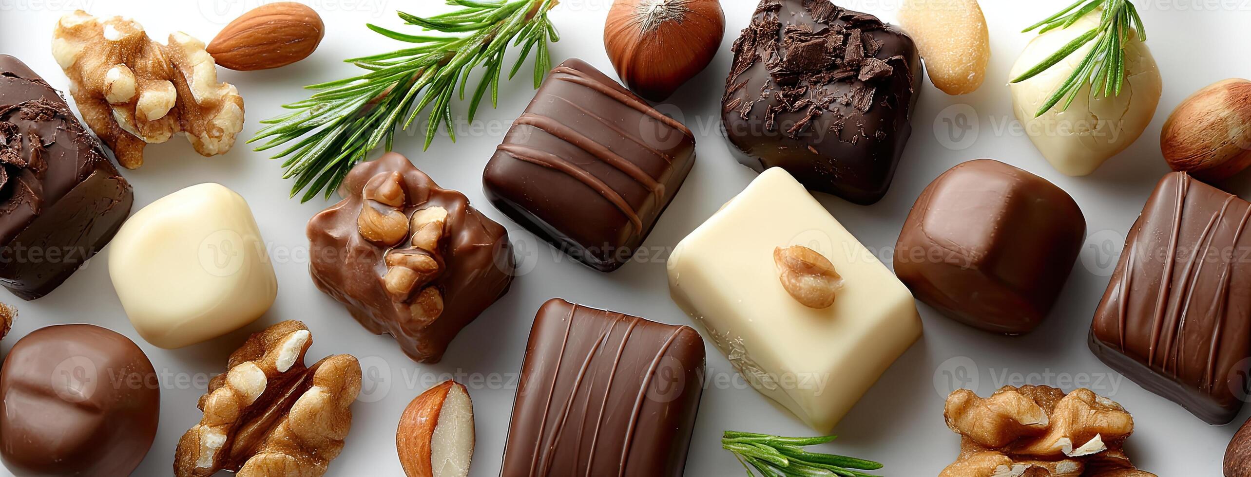 Chocolate and nuts are arranged in a circle photo