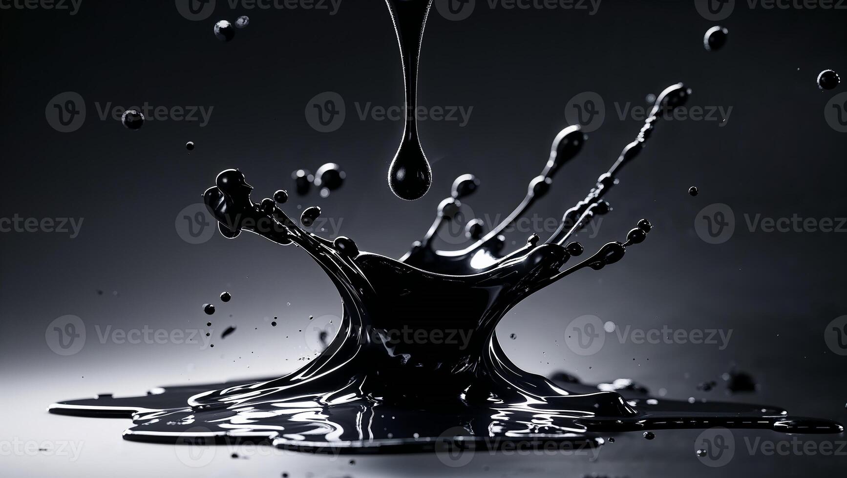 Dramatic splash of black liquid in motion photo