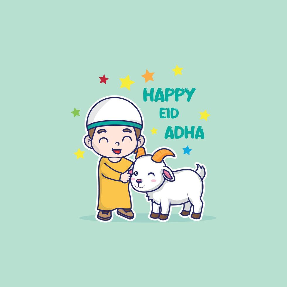 Happy Eid Al Adha with Boy and Sheep vector