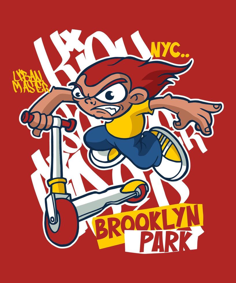 Kick Scooter Rider Cartoon Design vector