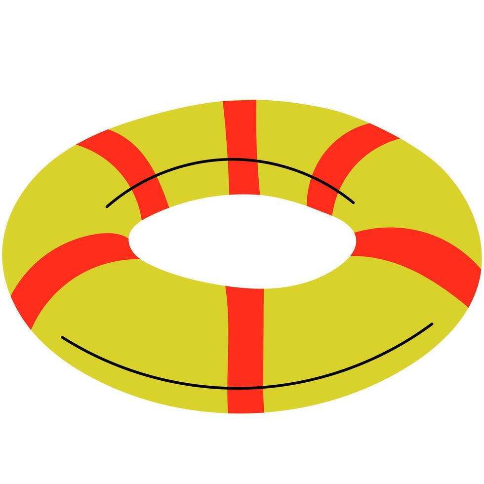 Yellow and Red Lifebuoy Ring Illustration. Yellow lifebuoy with red stripes, representing safety, rescue equipment, and water-related emergency preparedness. vector