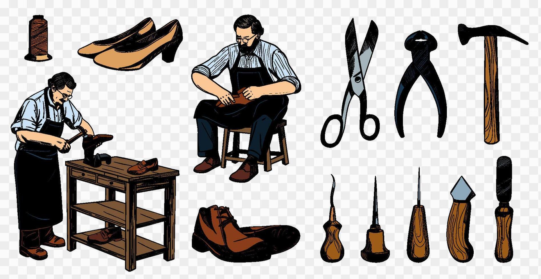 Hand Drawn Traditional Shoemaker Element Collection vector