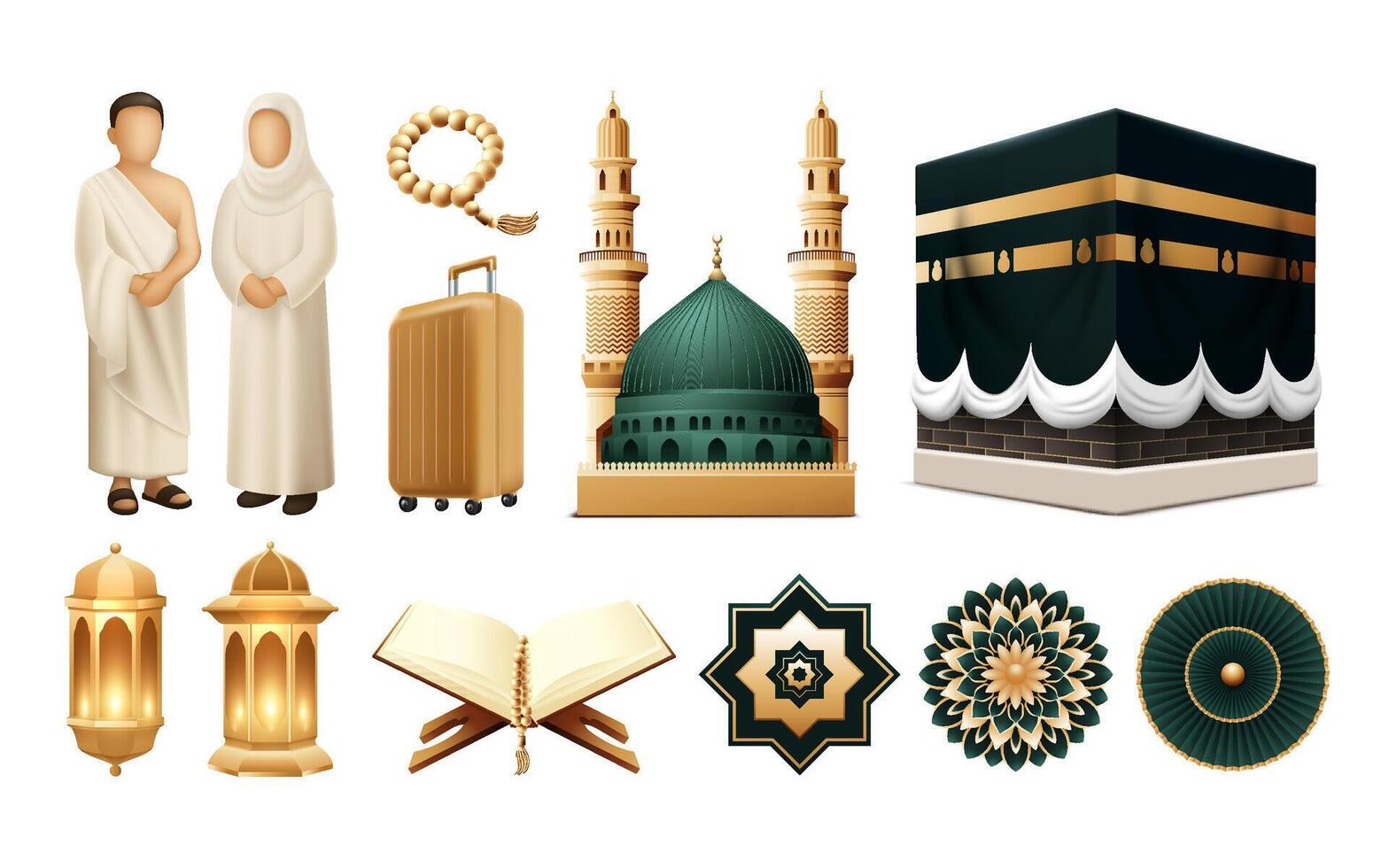 Realistic Hajj Original Elements Set vector