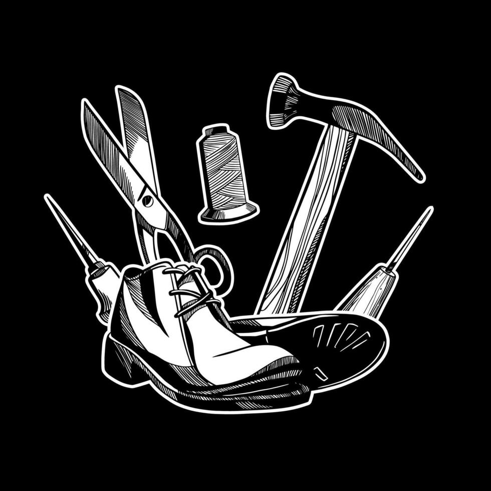 Hand Drawn Traditional Shoemaker Logo vector