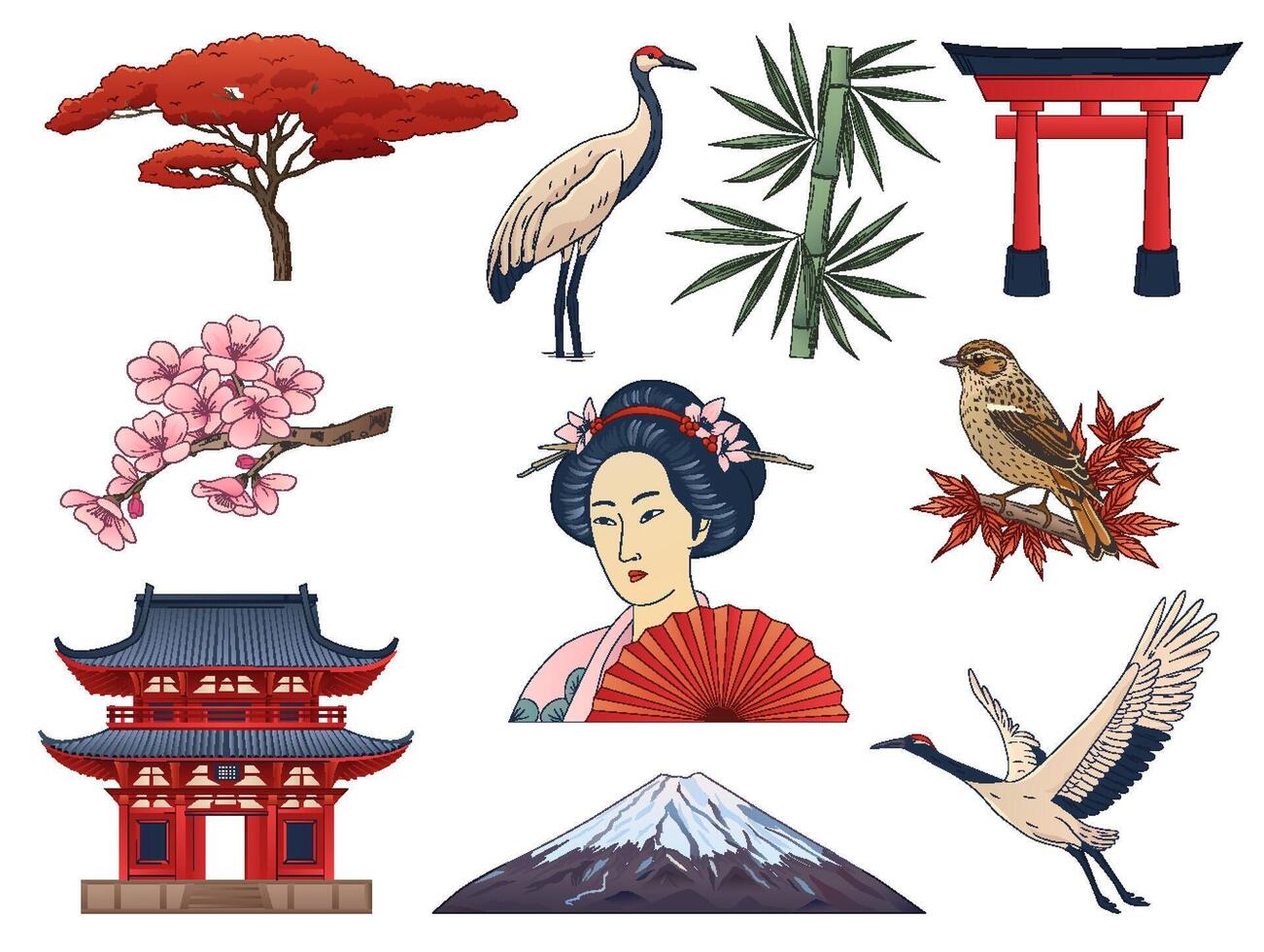 Vintage Japanese Culture Element Collection vector