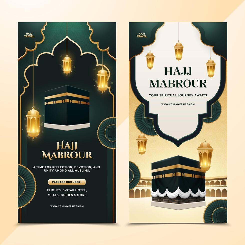 Realistic Hajj Tour and Travel Vertical Banner Set vector