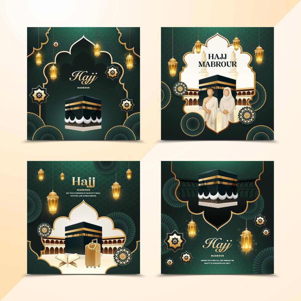 Realistic Hajj Tour and Travel Cards Square Set vector