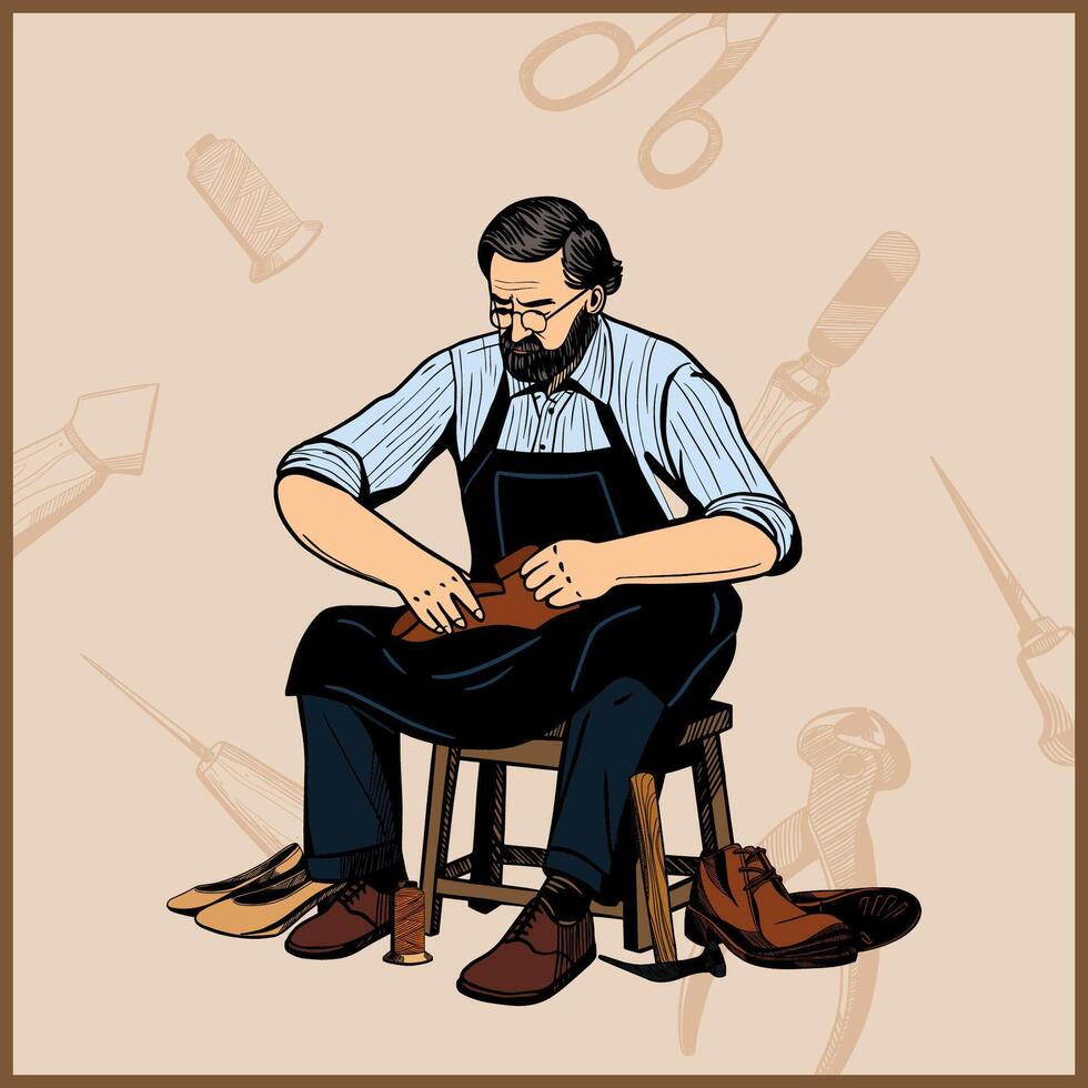 Hand Drawn Traditional Shoemaker Illustration vector