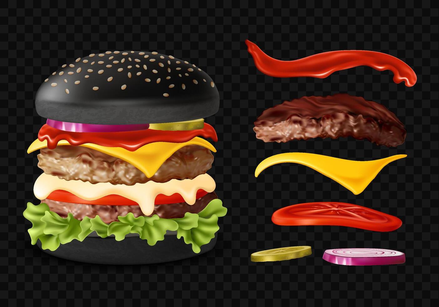 Modern Realistic Smash burger Ingredients vector