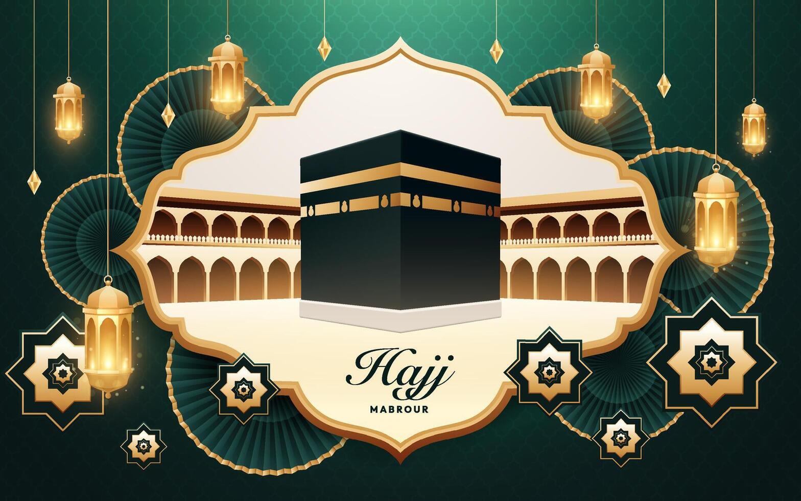 Realistic Hajj Composition with Kaaba vector