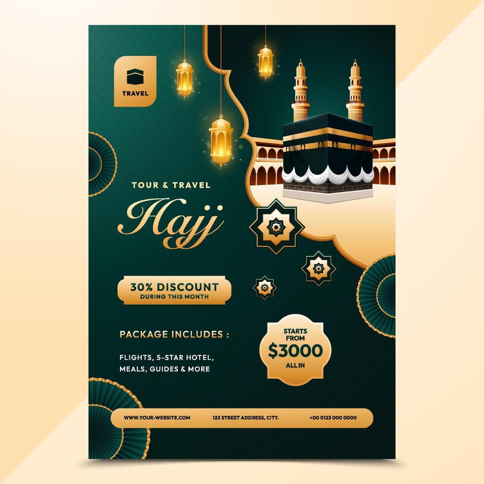 Realistic Hajj Tour and Travel Elegant Poster vector
