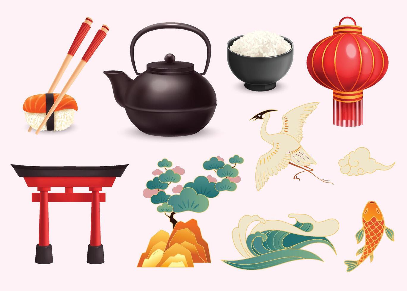 Realistic Asian Oriental Element Collection vector