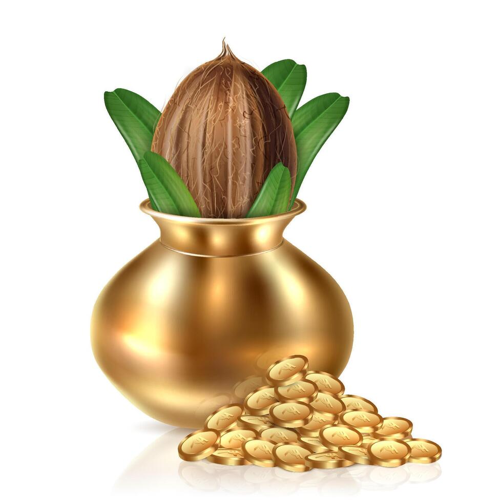Akshaya Tritiya Realistic Golden Pot and Coins vector
