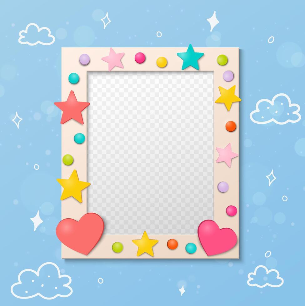 Realistic Photo frame with Hearts and stars vector