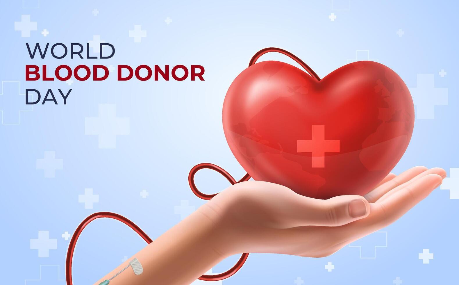 World Blood Donor Day Realistic Background with Hand and Heart vector
