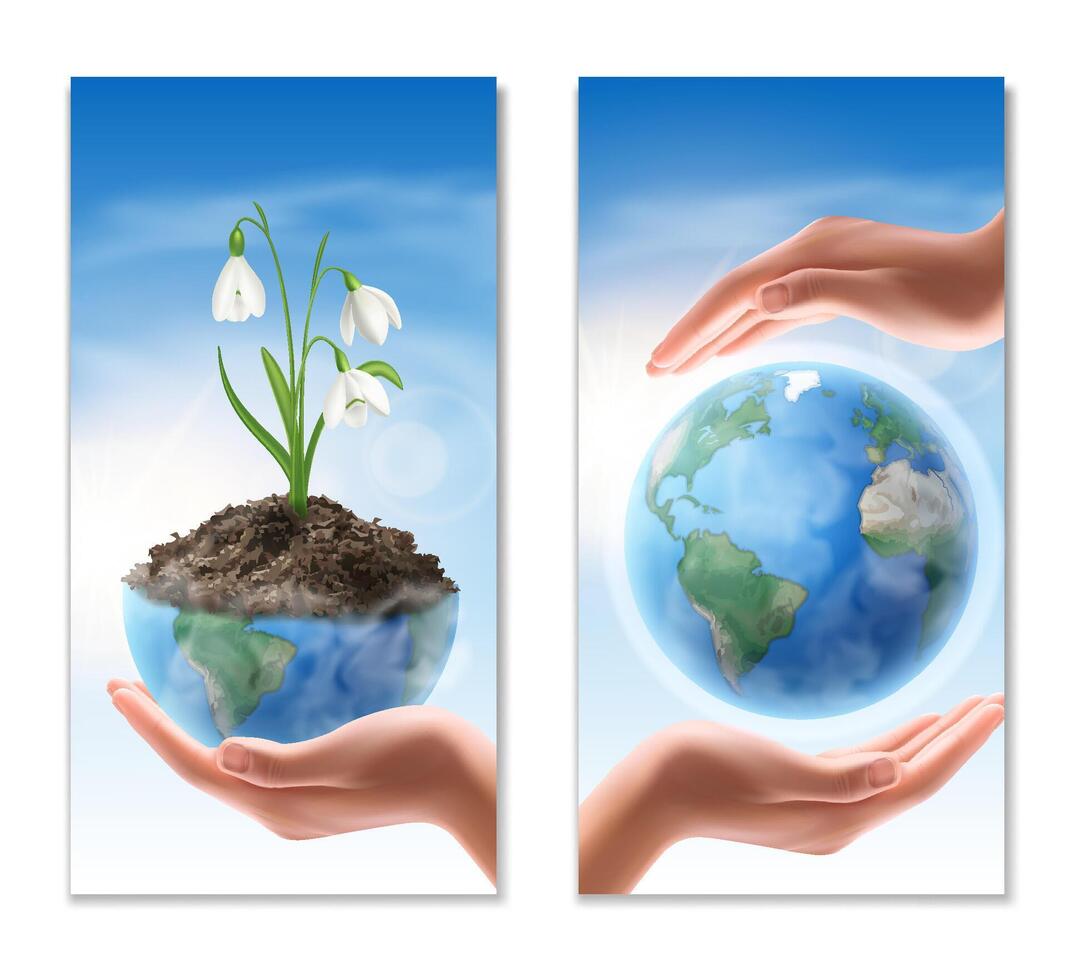 Realistic Ecology Vertical banners with Planet Earth vector