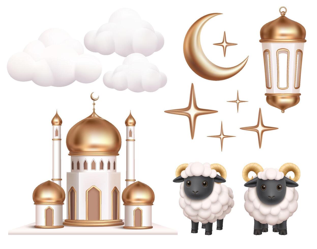 Realistic Eid al-adha Islamic Element Set vector