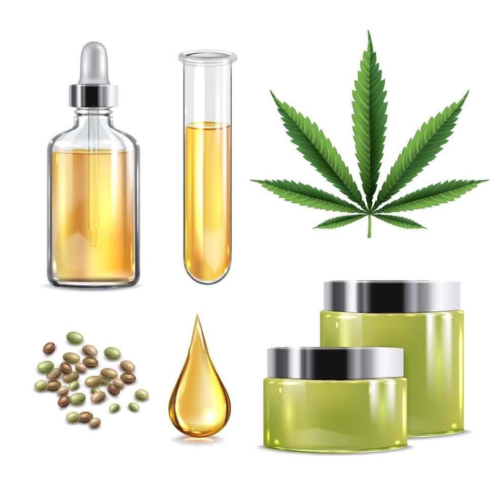 CBD oil Realistic Element Set vector