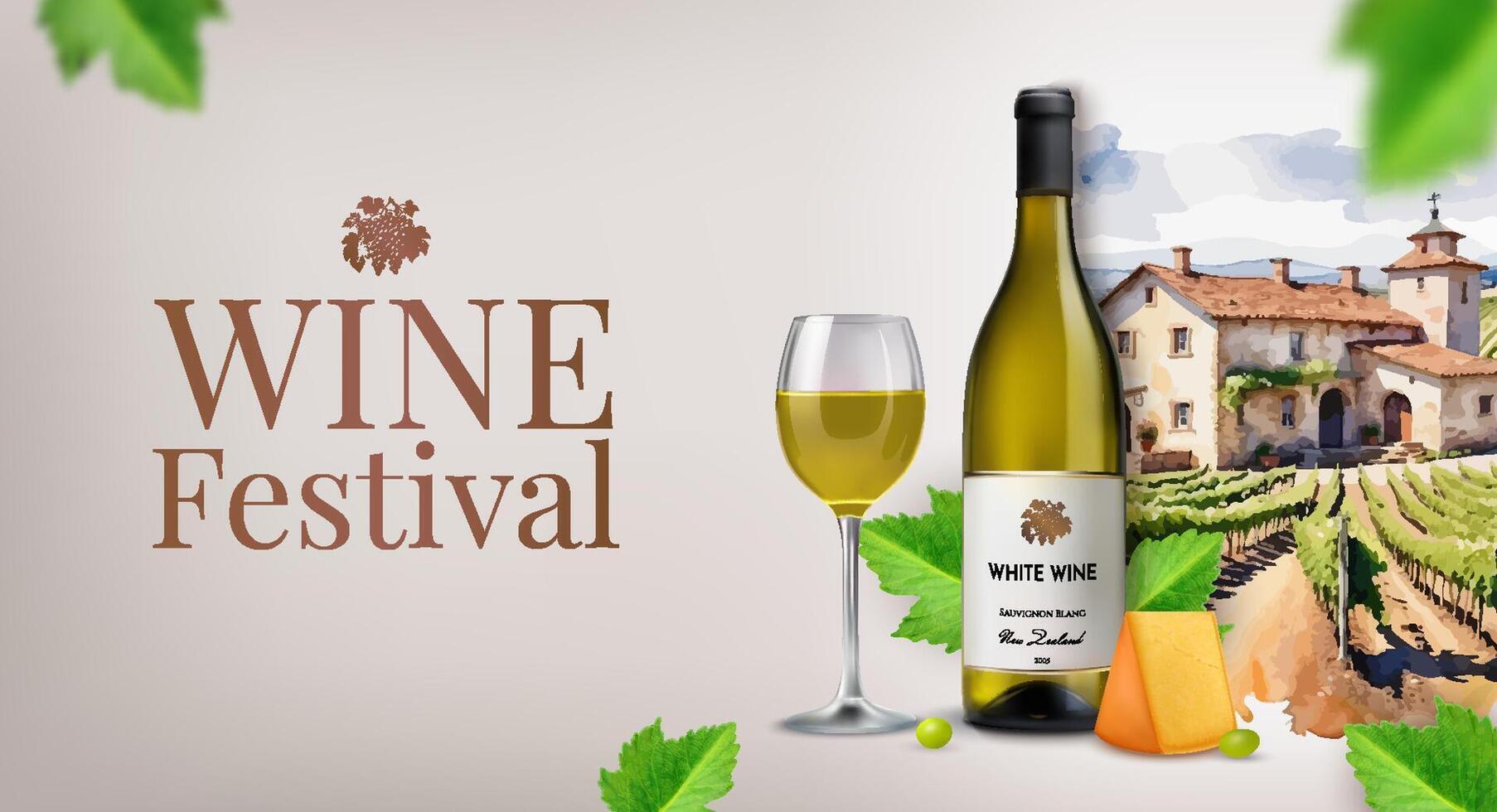 Realistic Wine Party Horizontal Banner vector