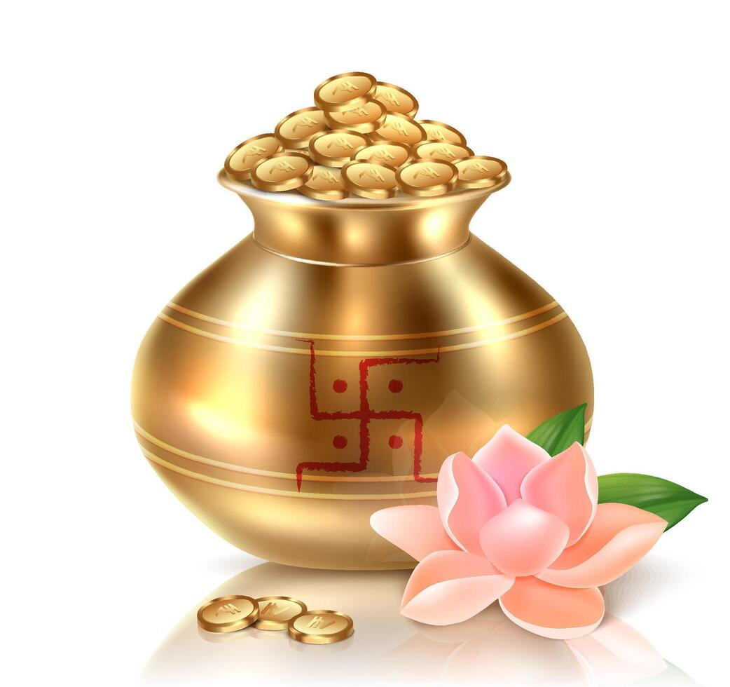 Akshaya Tritiya Realistic Golden Pot vector