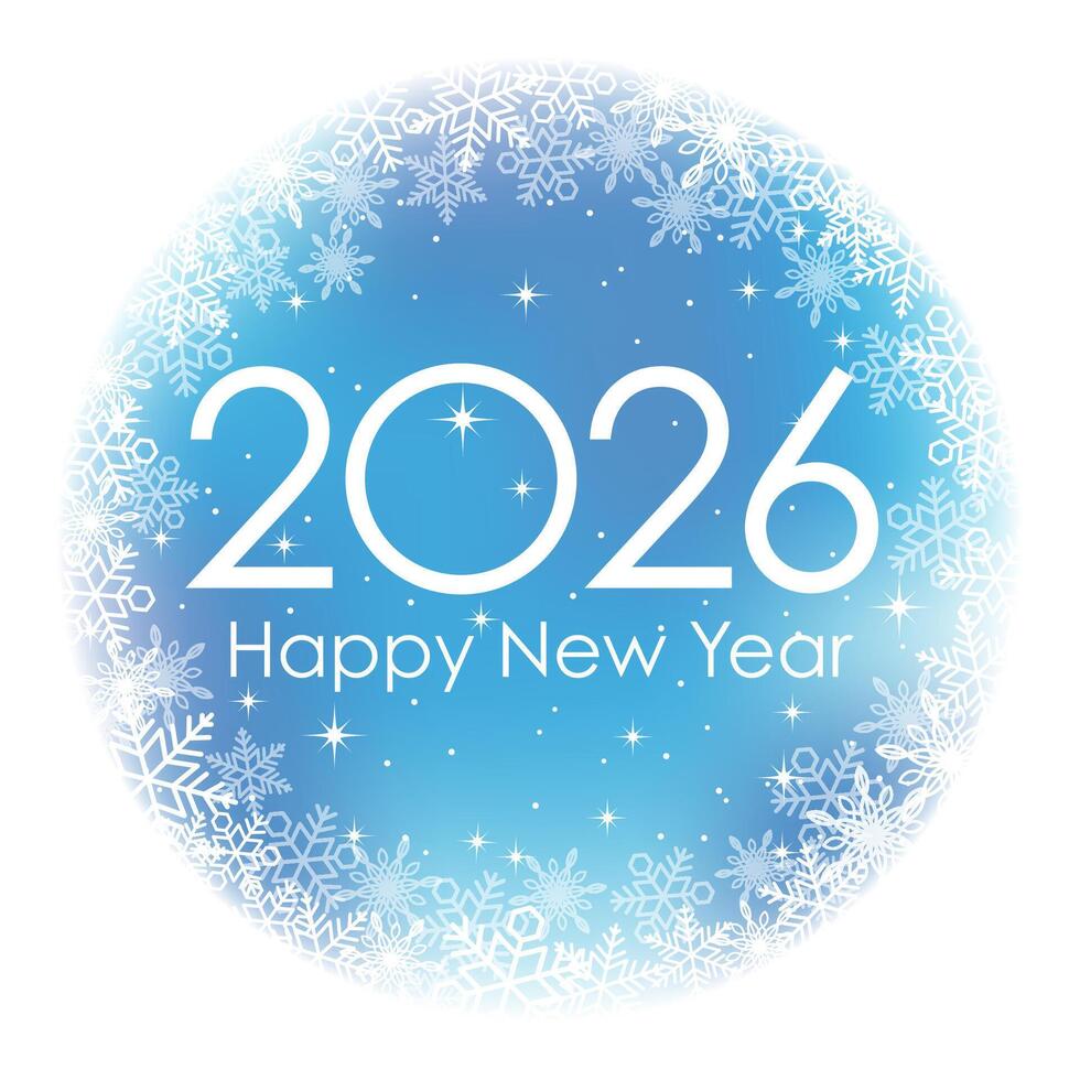 The Year 2026 New Years Blue Round Greeting Symbol Decorated With Snowflakes vector