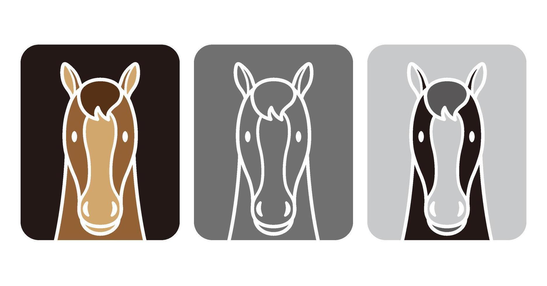 Flat Style Horse Illustration Set In Full Face Isolated On A White Background. vector