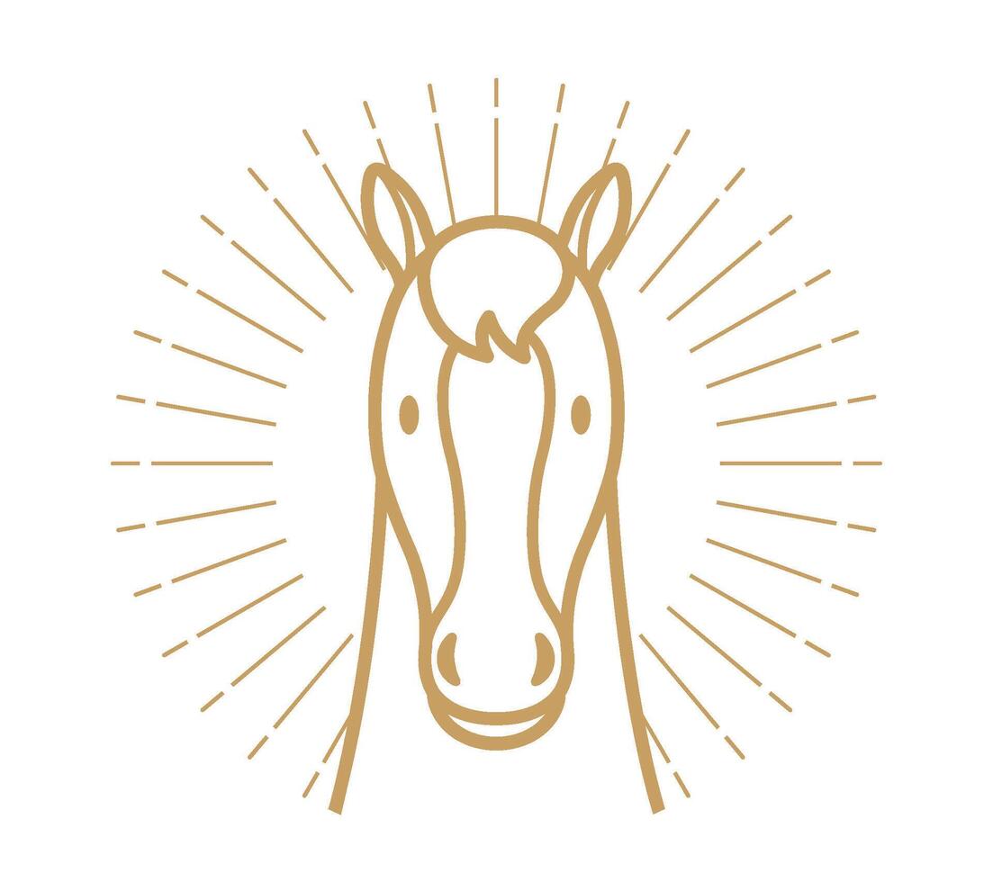 The Year Of The Horse Chinese Zodiac Symbol With A Horse In Full Face And Halo Isolated On A White Background. vector
