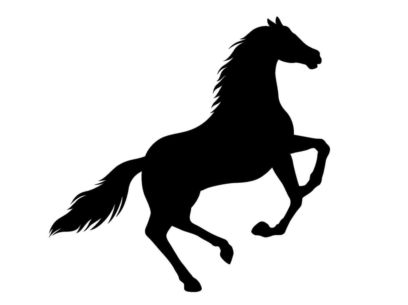 A Prancing Horse Monochrome Silhouette Illustration Isolated On A White Background. vector