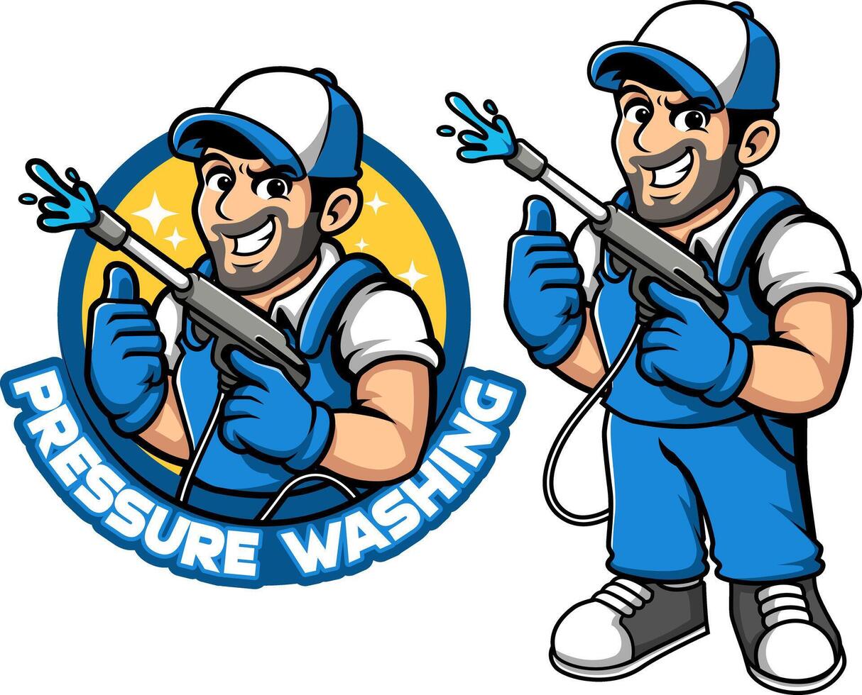Pressure Cleaning Mascot Character Set vector