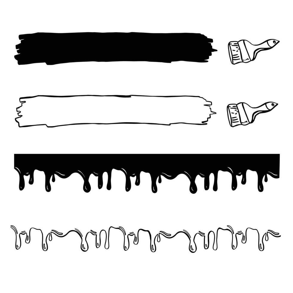 borders set paint with brush black and white illustration hand made vector